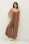 Brown Printed Sleeveless Wide Leg Jumpsuit