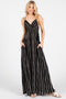 Black Striped Double Strap V-Neck Maxi Dress