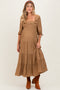 Mocha Smocked Ruffle Detail Tiered Maternity Midi Dress