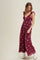 Wine Floral Embroidered V-Neck Midi Dress