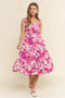 Fuchsia Bloom Floral Print Tie Strap Smocked Tiered Dress