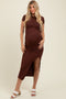 Brown Side Slit Maternity Maxi Dress