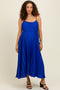 Royal Blue Pleated Sash Tie Maternity Midi Dress