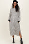 Black Stripe Snap Button Long Sleeve Maternity Midi Dress