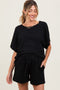 Black Textured Modal Knit Loose Fit Maternity Top & Shorts Set
