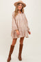 Tan Floral Print Shirring Half Buttoned Maternity Shirt Dress