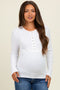 Off White Ribbed Knit Button Long Sleeve Maternity Top