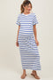 Blue Striped Side Slit Maternity Maxi Dress