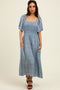 Blue/Pink Printed Dress With Pockets