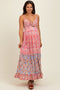 Pink Floral Twist Front Cut Out Tiered Maternity Maxi Dress