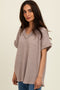 Mocha Short Sleeve V-Neck Solid Waffle Knit Top
