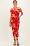 Orange Printed Off Shoulder Ruched Maternity Midi Dress