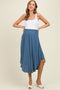 Blue Smocked Waist Rounded Hem Maternity Midi Skirt