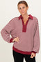 Burgundy Striped Oversized Collared Pullover Top