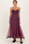 Magenta Floral Mesh Tulle Overlay Maxi Dress