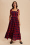 Red Plaid Sleeveless Cotton Maxi Dress