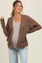 Brown Crochet Knit Scallop Detail Open Maternity Cardigan