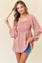 Mauve Printed Smocked Tunic Top