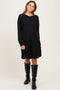 Black Rib Knit Long Sleeve Dress