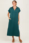 Forest Green Collared Short Sleeve Midi Dress