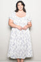 Ivory Floral Smocked Sweetheart Neckline Plus Midi Dress