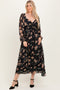 Black/Peach Floral Knotted Bust Chiffon Midi Dress