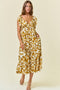 Yellow Floral V-Neck Flutter Sleeve Midi Dress