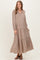 Taupe Plaid Tie Collar Tiered Maternity Maxi Dress