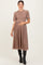 Beige Plaid Smocked Mesh Maternity Midi Dress