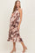 Brown Floral Pleated Halter Maternity Midi Dress