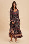 Navy Floral Border Print Long Sleeve Maxi Dress