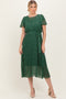 Forest Green Leaf Print Pleated Midi Dress