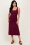 Burgundy Ruched Drop Waist Sleeveless Midi Dress