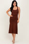 Brown Ruched Drop Waist Sleeveless Midi Dress