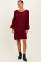 Burgundy Cable Knit Dolman Sleeve Sweater Mini Dress