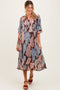 Brown Floral Chiffon Front Tie Maternity Midi Dress