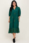 Forest Green Embroidered Leaf Print V-Neck Midi Dress