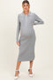 Heather Grey Contrast Stitch Maternity Midi Sweater Dress
