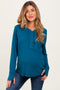 Teal Long Sleeve Exposed Seam Maternity Top