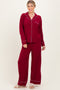 Burgundy Button Down Top Wide Leg Pant Pajama Set