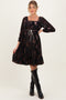 Black Floral Velvet Ruffle Accent Maternity Dress