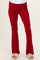 woman wearing red maternity flare pants with a comfy waistband