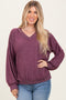Plum Brushed Long Sleeve Ribbed V-Neck Top