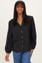 Black Polka Dot Long Sleeve Button Down V-Neck Top