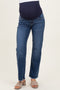 Navy Blue Fringe Hem Wide Leg Maternity Jeans