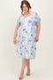Blue Floral Sweetheart Neckline Puff Sleeve Maternity Plus Midi Dress