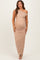Beige Ruched Asymmetrical Off Shoulder Maternity Maxi Dress