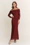 Burgundy Mesh Off Shoulder Long Sleeve Maxi Dress