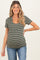 Olive Stripe Short Sleeve Round Neck Maternity Top