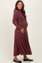 Burgundy Ribbed Mock Neck Maternity Midi Dress